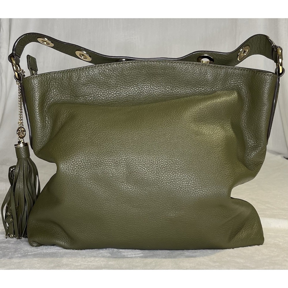 Michael Kors Brooklyn Large Leather Shoulder Handbag Purse Olive Army Green Bag - Picture 8 of 16